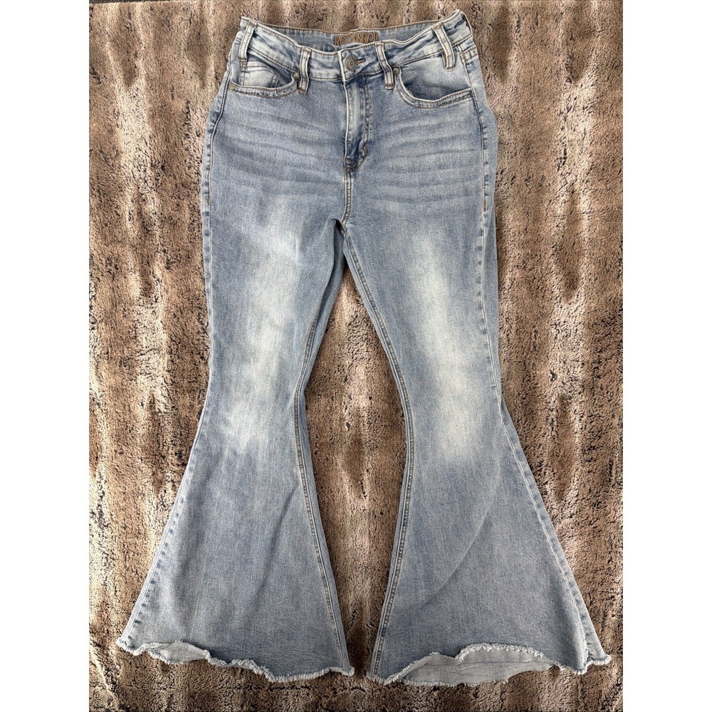 Rock & Roll Jeans High Rise Bell Bottoms Flare Women's Sz 29x32 Raw Hem